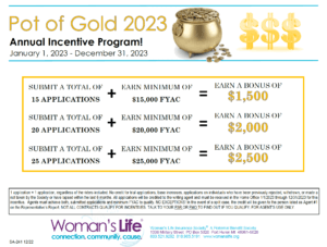 2023 womans life pot of gold producer incentive