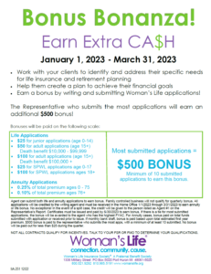 Womans life cash bonus 2023